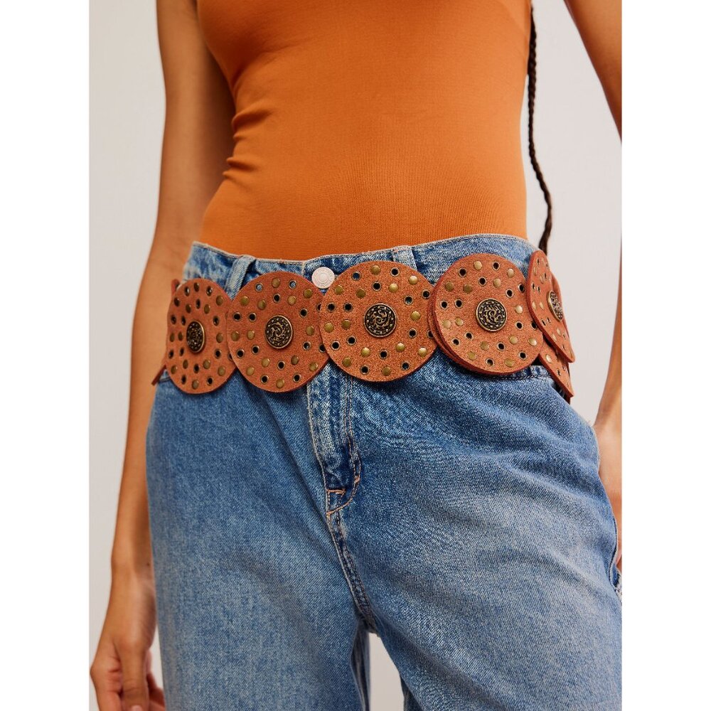 Free People Brown Leather Disc Statement Belt - Picture 6 of 6